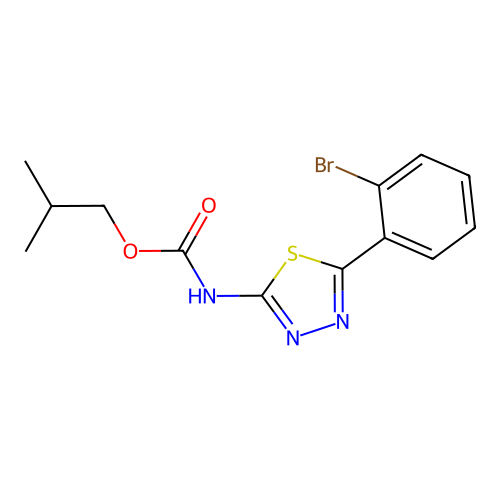 2-methylpropyl [(2E)-5-(2-bromophenyl)-1,3,4-thiadiazol-2(3H)-ylidene]carbamate structure