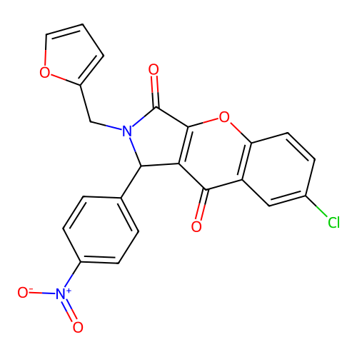 7-chloro-2-(furan-2-ylmethyl)-1-(4-nitrophenyl)-1,2-dihydrochromeno[2,3-c]pyrrole-3,9-dione structure