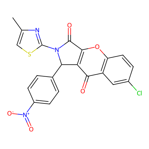 7-chloro-2-(4-methyl-1,3-thiazol-2-yl)-1-(4-nitrophenyl)-1,2-dihydrochromeno[2,3-c]pyrrole-3,9-dione structure