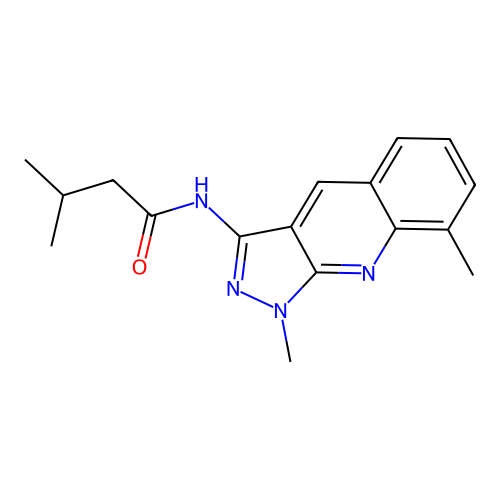 N-(1,8-dimethylpyrazolo[3,4-b]quinolin-3-yl)-3-methylbutanamide structure