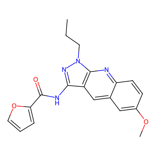 N-(6-methoxy-1-propyl-1H-pyrazolo[3,4-b]quinolin-3-yl)furan-2-carboxamide structure