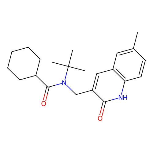 N-tert-butyl-N-[(6-methyl-2-oxo-1H-quinolin-3-yl)methyl]cyclohexanecarboxamide structure