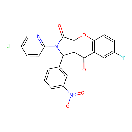 2-(5-chloropyridin-2-yl)-7-fluoro-1-(3-nitrophenyl)-1,2-dihydrochromeno[2,3-c]pyrrole-3,9-dione structure