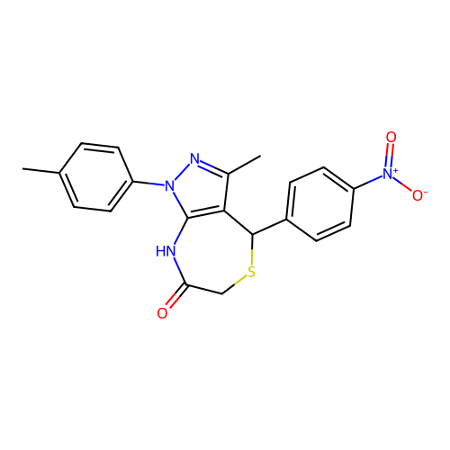 3-methyl-1-(4-methylphenyl)-4-(4-nitrophenyl)-2,4-dihydropyrazolo[3,4-e][1,4]thiazepin-7-one structure