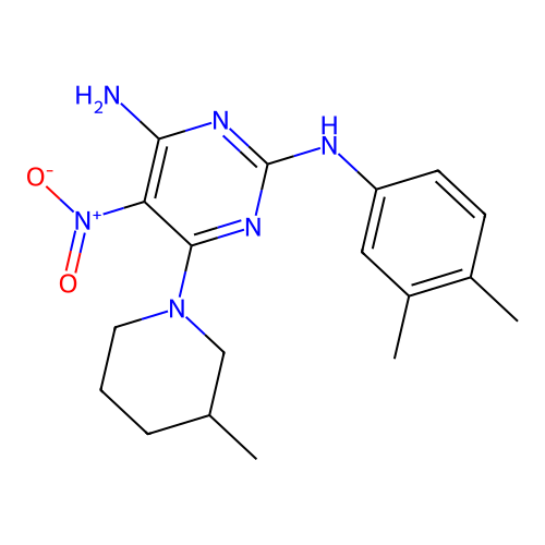 [4-Amino-6-(3-methylpiperidyl)-5-nitropyrimidin-2-yl](3,4-dimethylphenyl)amine structure