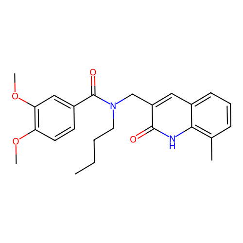 N-butyl-N-((2-hydroxy-8-methylquinolin-3-yl)methyl)-3,4-dimethoxybenzamide structure