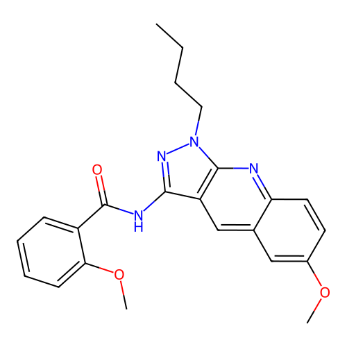 N-(1-butyl-6-methoxypyrazolo[3,4-b]quinolin-3-yl)-2-methoxybenzamide structure