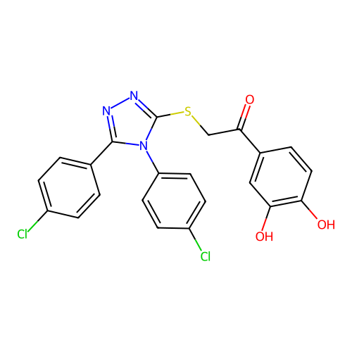 2-[[4,5-bis(4-chlorophenyl)-1,2,4-triazol-3-yl]sulfanyl]-1-(3,4-dihydroxyphenyl)ethanone structure