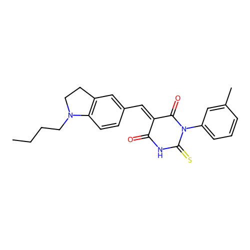 (5E)-5-[(1-butyl-2,3-dihydro-1H-indol-5-yl)methylidene]-1-(3-methylphenyl)-2-sulfanylpyrimidine-4,6(1H,5H)-dione structure