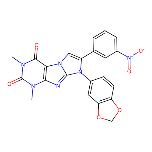 6-(1,3-benzodioxol-5-yl)-2,4-dimethyl-7-(3-nitrophenyl)purino[7,8-a]imidazole-1,3-dione structure