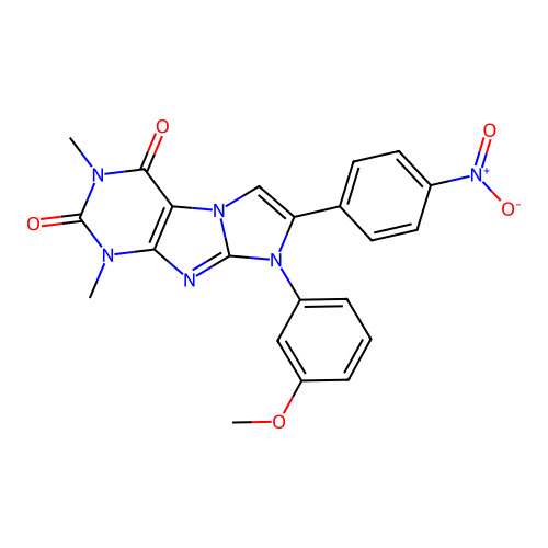 8-(3-methoxyphenyl)-1,3-dimethyl-7-(4-nitrophenyl)-1H-imidazo[2,1-f]purine-2,4(3H,8H)-dione structure