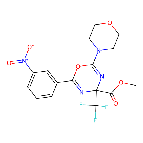 Methyl 2-morpholin-4-yl-6-(3-nitrophenyl)-4-(trifluoromethyl)-1,3,5-oxadiazine-4-carboxylate structure