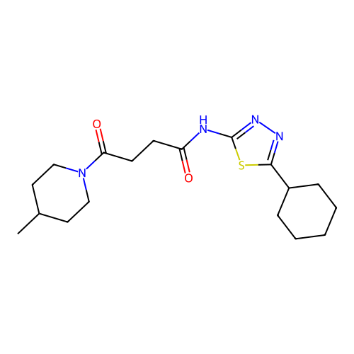 N-(5-cyclohexyl-1,3,4-thiadiazol-2-yl)-4-(4-methylpiperidin-1-yl)-4-oxobutanamide structure