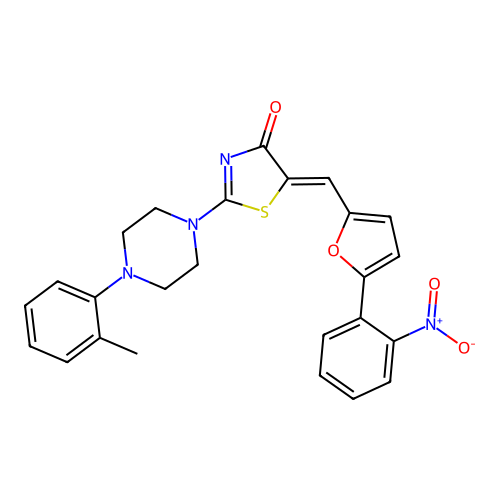 (5Z)-2-[4-(2-methylphenyl)piperazin-1-yl]-5-[[5-(2-nitrophenyl)furan-2-yl]methylidene]-1,3-thiazol-4-one structure