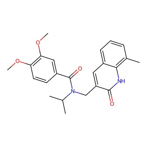 3,4-dimethoxy-N-[(8-methyl-2-oxo-1H-quinolin-3-yl)methyl]-N-propan-2-ylbenzamide structure