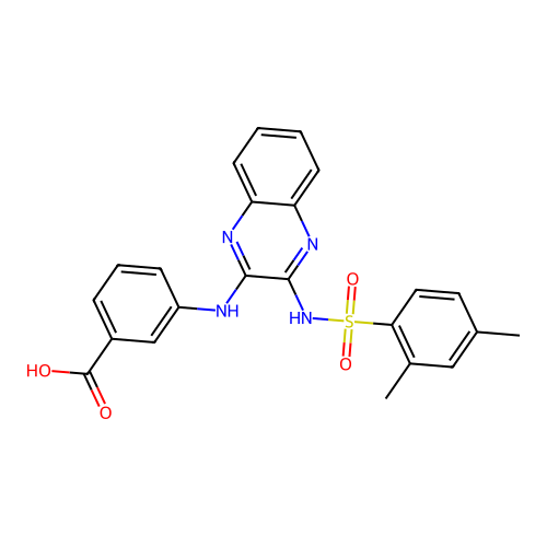 3-[(3-{[(2,4-Dimethylphenyl)sulfonyl]amino}quinoxalin-2-yl)amino]benzoic acid structure