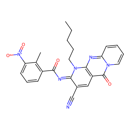 (E)-N-(3-cyano-5-oxo-1-pentyl-1H-dipyrido[1,2-a:2',3'-d]pyrimidin-2(5H)-ylidene)-2-methyl-3-nitrobenzamide structure