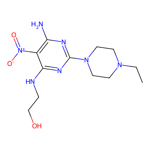 2-((6-Amino-2-(4-ethylpiperazin-1-yl)-5-nitropyrimidin-4-yl)amino)ethanol structure