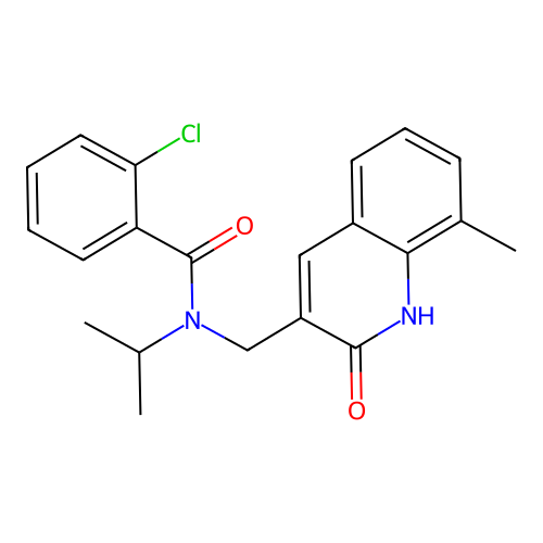 2-chloro-N-((2-hydroxy-8-methylquinolin-3-yl)methyl)-N-isopropylbenzamide structure