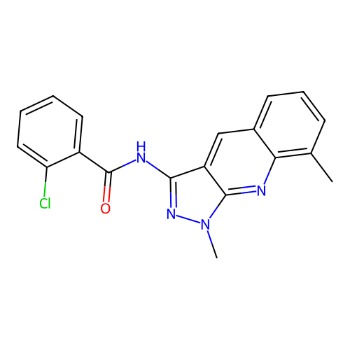 2-chloro-N-(1,8-dimethylpyrazolo[3,4-b]quinolin-3-yl)benzamide structure