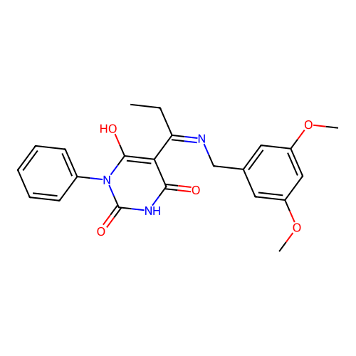5-[1-[(3,5-dimethoxyphenyl)methylamino]propylidene]-1-phenyl-1,3-diazinane-2,4,6-trione structure