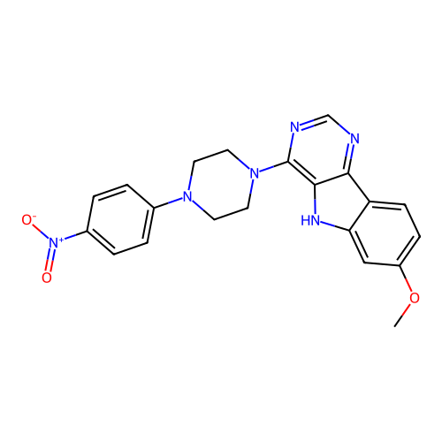 7-methoxy-4-[4-(4-nitrophenyl)piperazin-1-yl]-5H-pyrimido[5,4-b]indole structure