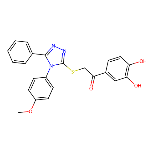 1-(3,4-dihydroxyphenyl)-2-((4-(4-methoxyphenyl)-5-phenyl-4H-1,2,4-triazol-3-yl)thio)ethanone structure