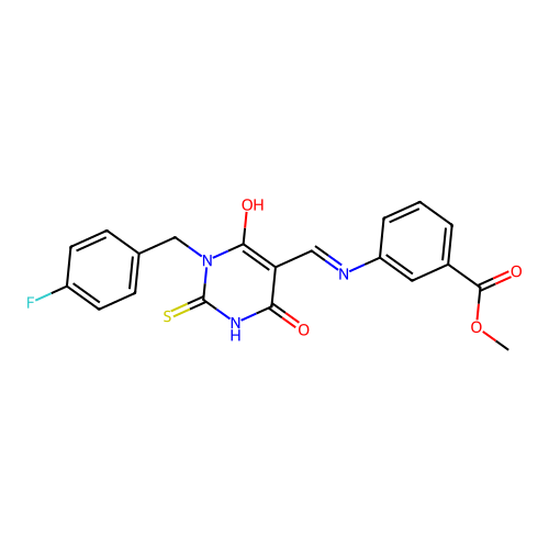(E)-methyl 3-(((1-(4-fluorobenzyl)-4,6-dioxo-2-thioxotetrahydropyrimidin-5(2H)-ylidene)methyl)amino)benzoate structure