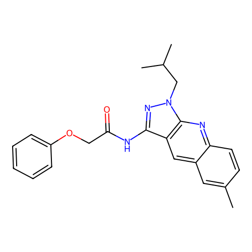 N-[6-methyl-1-(2-methylpropyl)pyrazolo[3,4-b]quinolin-3-yl]-2-phenoxyacetamide structure