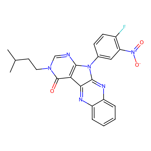 11-(4-fluoro-3-nitrophenyl)-3-(3-methylbutyl)-3,11-dihydro-4H-pyrimido[5',4':4,5]pyrrolo[2,3-b]quinoxalin-4-one structure