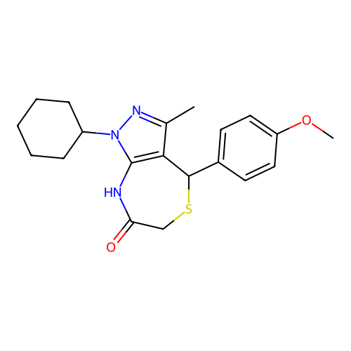 1-cyclohexyl-4-(4-methoxyphenyl)-3-methyl-2,4-dihydropyrazolo[3,4-e][1,4]thiazepin-7-one structure