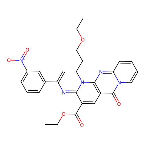 (Z)-ethyl 1-(3-ethoxypropyl)-2-((1-(3-nitrophenyl)vinyl)imino)-5-oxo-2,5-dihydro-1H-dipyrido[1,2-a:2',3'-d]pyrimidine-3-carboxylate structure