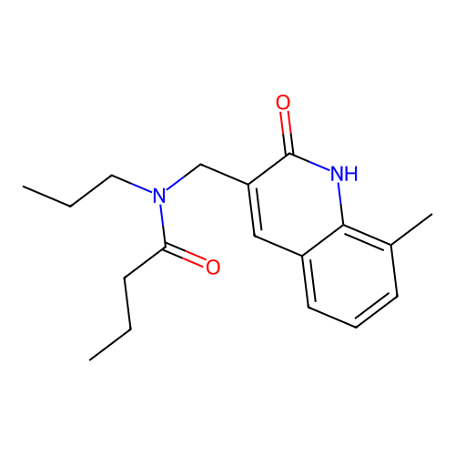 N-[(8-methyl-2-oxo-1H-quinolin-3-yl)methyl]-N-propylbutanamide structure