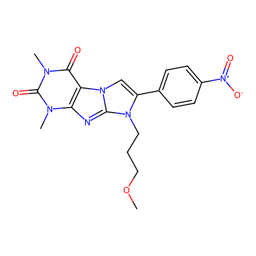 8-(3-methoxypropyl)-1,3-dimethyl-7-(4-nitrophenyl)-1H-imidazo[2,1-f]purine-2,4(3H,8H)-dione structure