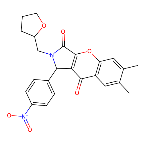 6,7-dimethyl-1-(4-nitrophenyl)-2-(oxolan-2-ylmethyl)-1H-chromeno[2,3-c]pyrrole-3,9-dione structure