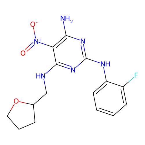 {4-amino-5-nitro-6-[(oxolan-2-ylmethyl)amino]pyrimidin-2-yl}(2-fluorophenyl)am ine structure