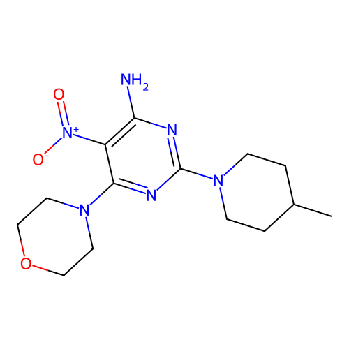 2-(4-Methylpiperidyl)-6-morpholin-4-yl-5-nitropyrimidine-4-ylamine structure