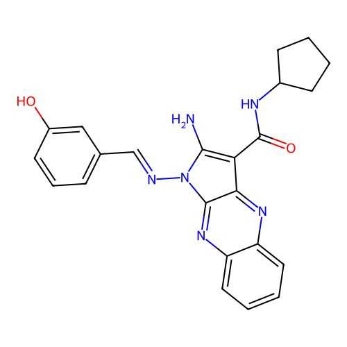 (E)-2-amino-N-cyclopentyl-1-((3-hydroxybenzylidene)amino)-1H-pyrrolo[2,3-b]quinoxaline-3-carboxamide structure