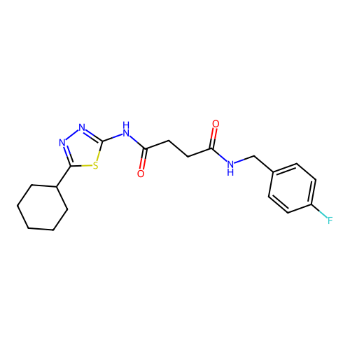 N1-(5-cyclohexyl-1,3,4-thiadiazol-2-yl)-N4-(4-fluorobenzyl)succinamide structure