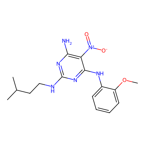 4-N-(2-methoxyphenyl)-2-N-(3-methylbutyl)-5-nitropyrimidine-2,4,6-triamine structure