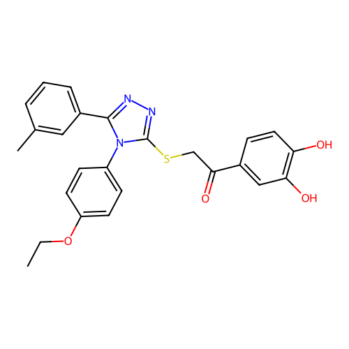 1-(3,4-dihydroxyphenyl)-2-((4-(4-ethoxyphenyl)-5-(m-tolyl)-4H-1,2,4-triazol-3-yl)thio)ethanone structure