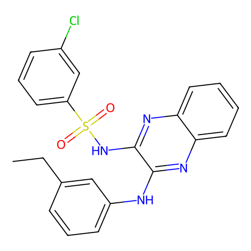 3-chloro-N-(3-((3-ethylphenyl)amino)quinoxalin-2-yl)benzenesulfonamide structure