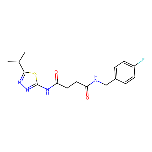 N1-(4-fluorobenzyl)-N4-(5-isopropyl-1,3,4-thiadiazol-2-yl)succinamide structure