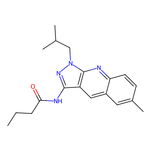 N-[6-methyl-1-(2-methylpropyl)pyrazolo[3,4-b]quinolin-3-yl]butanamide structure