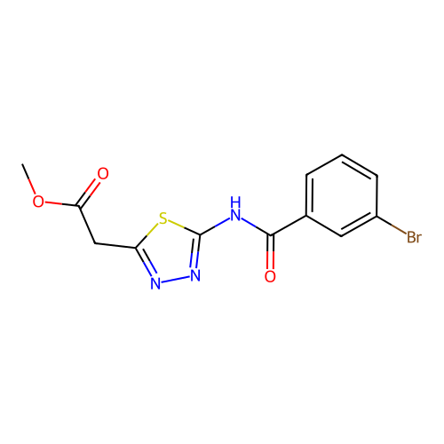 methyl 2-(5-(3-bromobenzamido)-1,3,4-thiadiazol-2-yl)acetate structure
