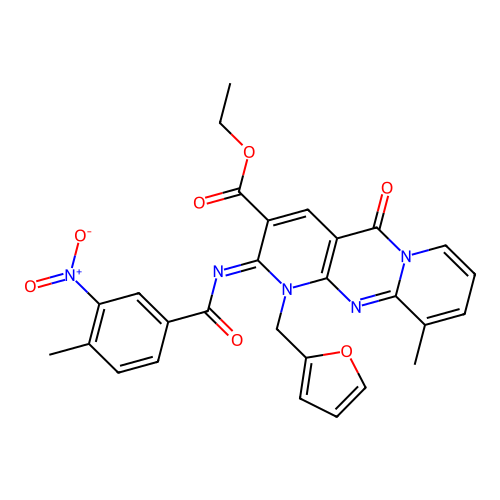 (Z)-ethyl 1-(furan-2-ylmethyl)-10-methyl-2-((4-methyl-3-nitrobenzoyl)imino)-5-oxo-2,5-dihydro-1H-dipyrido[1,2-a:2',3'-d]pyrimidine-3-carboxylate structure