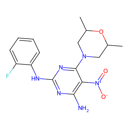 [4-amino-6-(2,6-dimethylmorpholin-4-yl)-5-nitropyrimidin-2-yl](2-fluorophenyl) amine structure