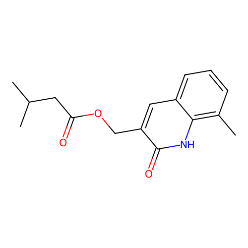 (8-methyl-2-oxo-1H-quinolin-3-yl)methyl 3-methylbutanoate structure