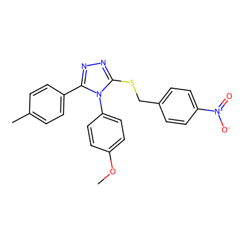 4-(4-methoxyphenyl)-3-(4-methylphenyl)-5-[(4-nitrophenyl)methylsulfanyl]-1,2,4-triazole structure