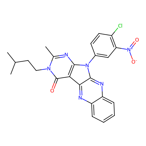 11-(4-chloro-3-nitrophenyl)-2-methyl-3-(3-methylbutyl)-3,11-dihydro-4H-pyrimido[5',4':4,5]pyrrolo[2,3-b]quinoxalin-4-one structure
